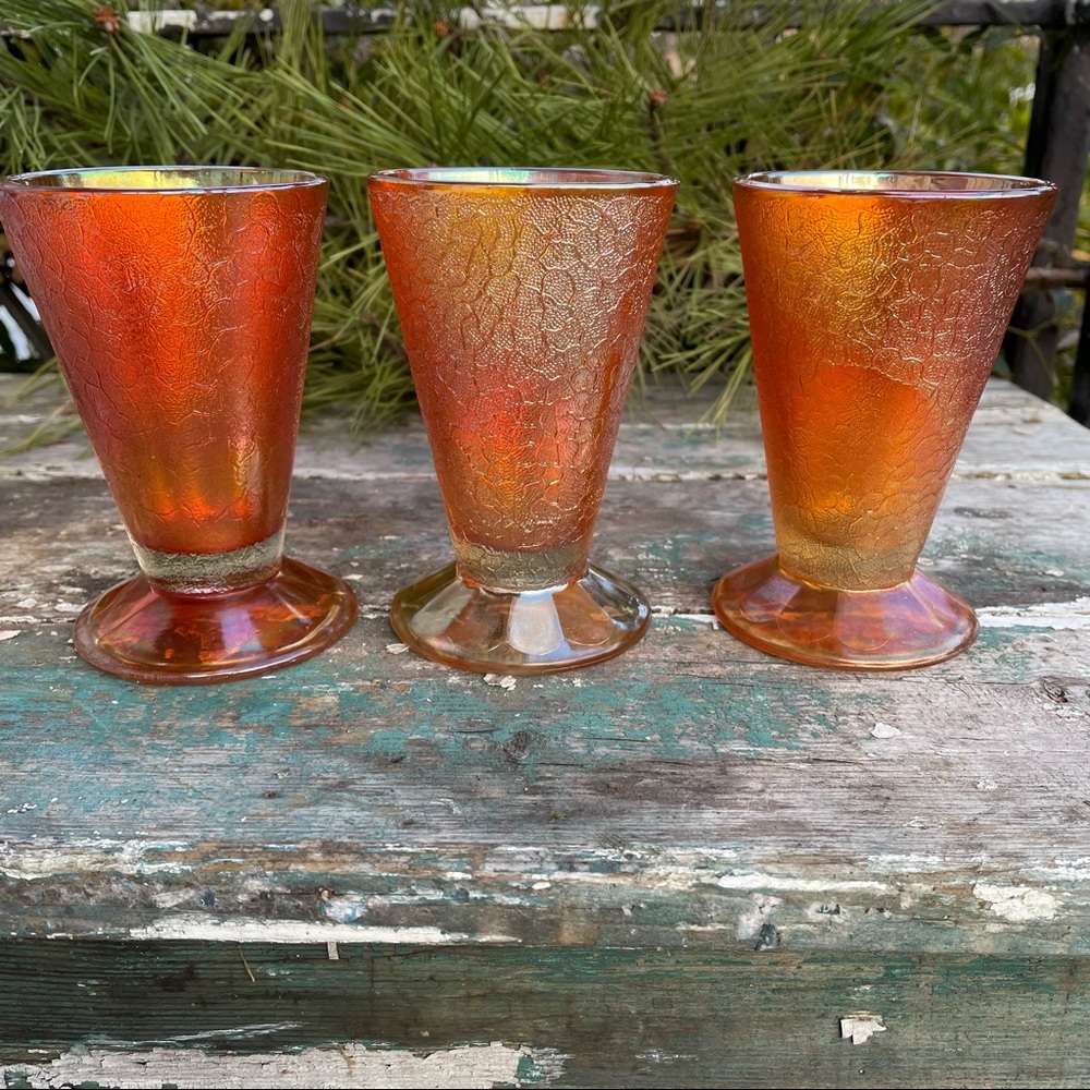 Vintage Amber Carnival Glass set of 3 marigold